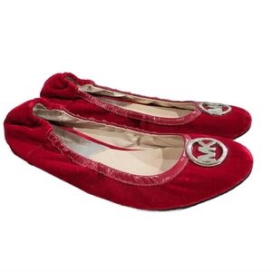 Michael Kors Red Velvet Ballet Flats